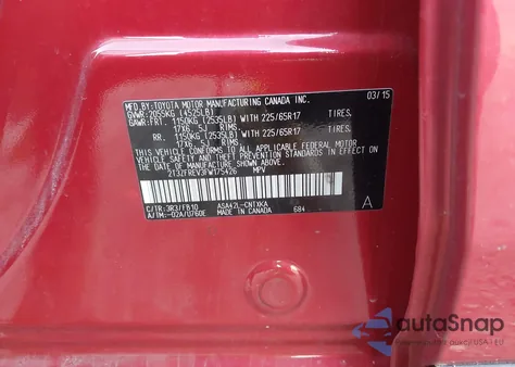 2015 Toyota Rav4 Le из США, поврежденный, VIN 2T3ZFREV3FW175426